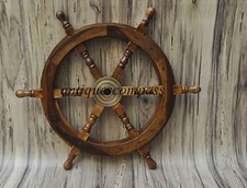 18"Nautical Wooden Ship Steering Wheel Pirate Decor Wood Brass Finish Wall Boat
