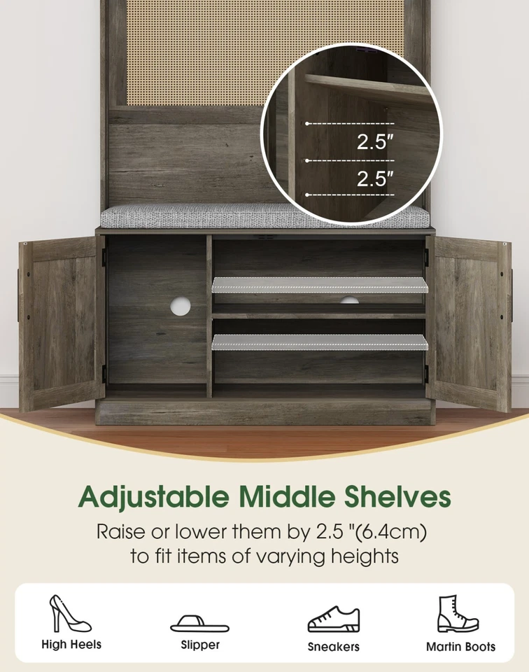 HOVANESTY Árbol de Salón con Banco de Almacenamiento de Zapatos Granja Perchero Organizador Gris Foto 3 de 4