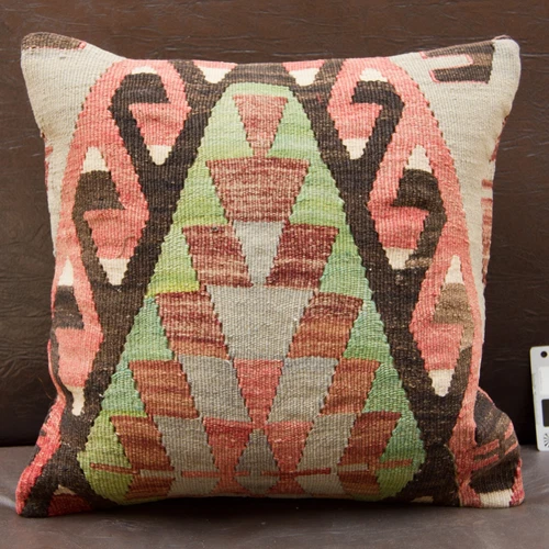 16"x16" 40x40 Hand Woven Turkish Oushak Kilim Rug Vintage Pillow Cover Cushion