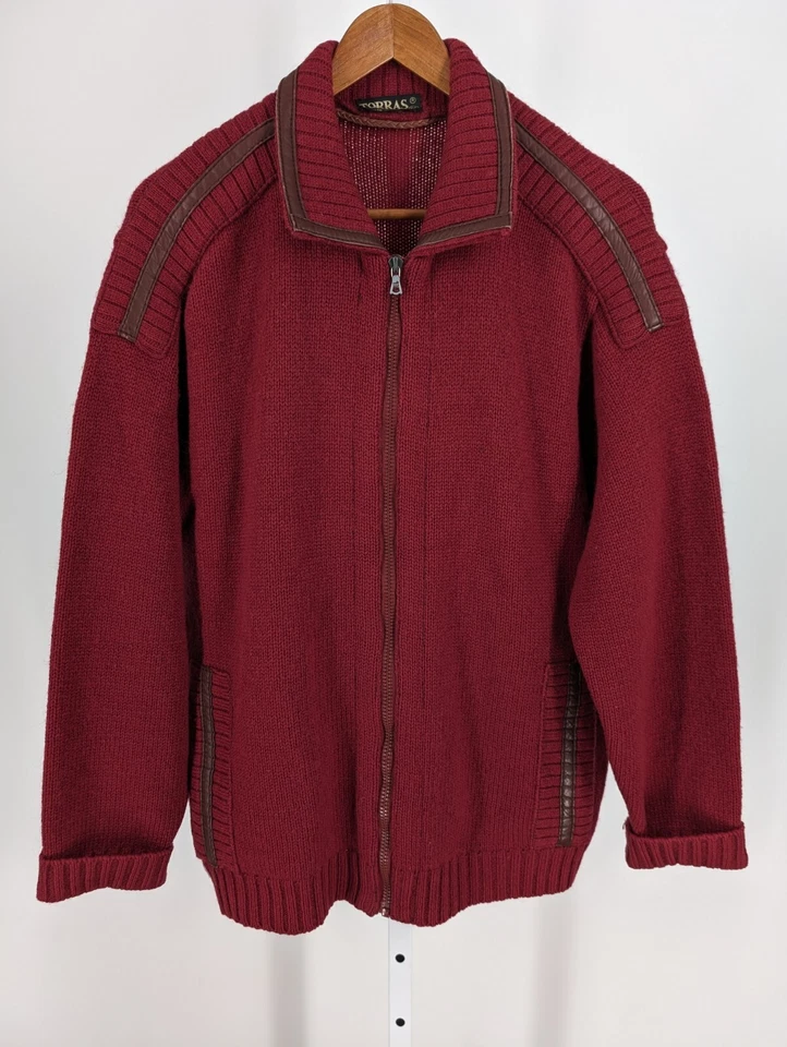 Vintage 70s 80s Mod Paneled Italian Knit Leather Spain Zip Sweater Jacket 50 EU - Image 2 of 4