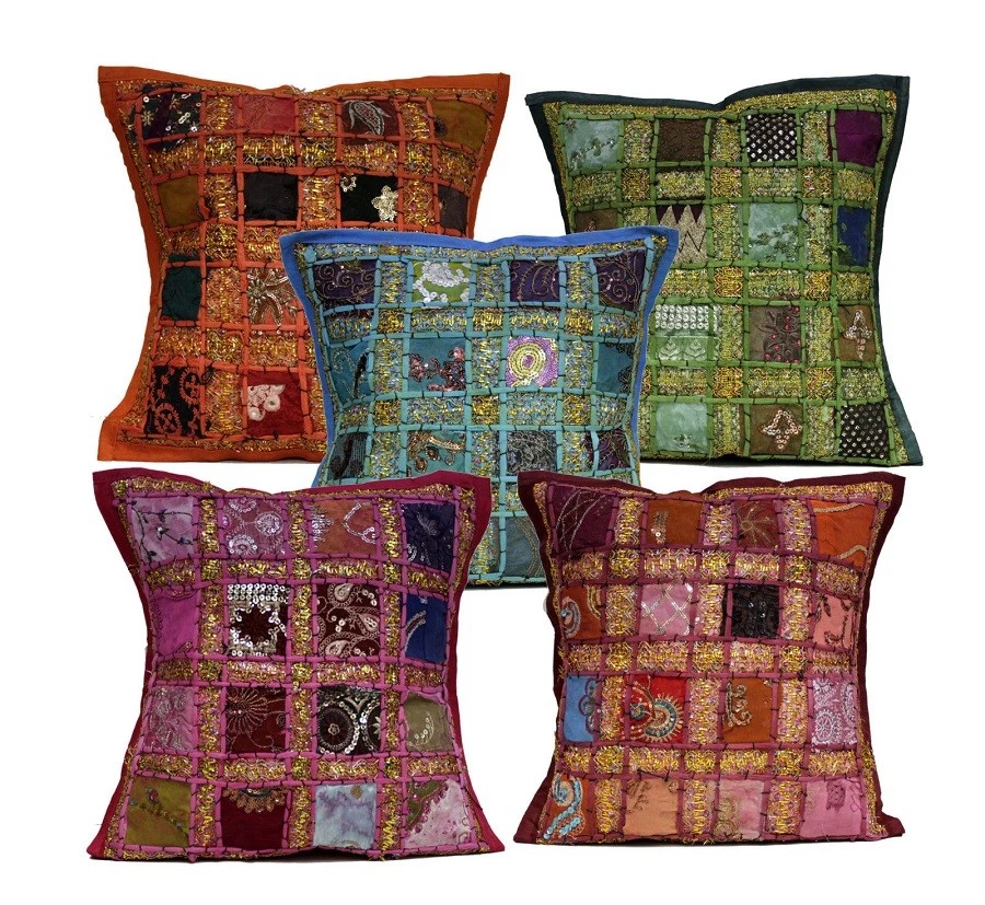 Authentic Indian Handcrafted Cushion Covers (Set of 2) - Exotic Boho Patchwork - Image 2 of 4