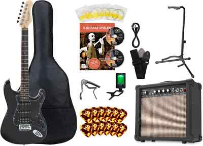 E-Gitarre Set Verstärker Stimmergerät Ständer Tasche Capo Gurt Fender Plektren