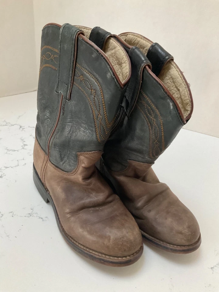 Justin Botas Vaqueras Niños Pequeños Jóvenes Talla 8.5 Marrón Cuero Western Foto 2 de 4