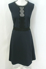NWT Tahari $128 Womens Aubrey Navy Blue Sleeveless Lace Trim Dress 14
