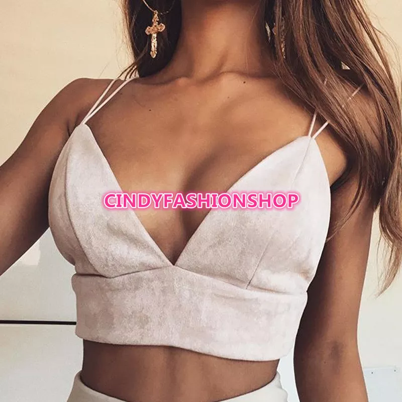 USA Women Ladies Summer Bralette Crop Top Sexy Suede Camisole Casual Tops