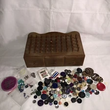 Vintage Plastic Thread Bobbin Sewing Box With Drawer-Buttons/Sewing Kit/Needles