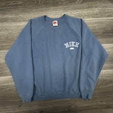 Vintage 80s Nike Sweatshirt Mens Large Blue Fleece Crewneck Raglan Made in USA