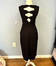 VTG Lanz Little Black Sleeveless Bow Cutout Midi Dress With Round Neck Size 10