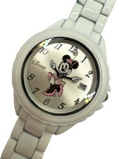 Disney Minnie Mouse White Bracelet Link Watch Date Case 35mm New Battery