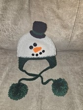 Snowman Christmas Hat With Earlflaps- Pick Your Size- Handmade