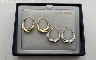 Lot Of 2 10K Yellow White Gold Fine Jewelry Hoop Earrings Pair 1.32g