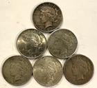 Lot of 6 Peace Silver Dollars 1922 1923 1924 90% Silver $1 Coins Mixed Dates