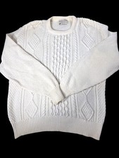 Vintage Lord Jeff White Cable Knit Sweater 100% Cotton Made In USA Size Large
