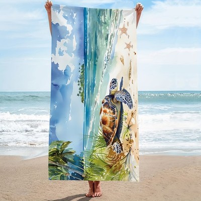 1pc Large Quick-Dry Beach & Bath Towel with Turtle Design - Oversized Microfib