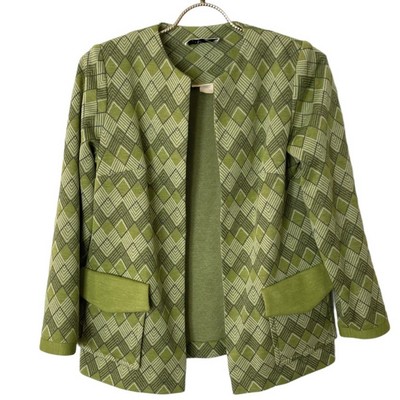 Vintage Mod Union Made De Leon Green Polyester Blazer Jacket Argyle Women s M