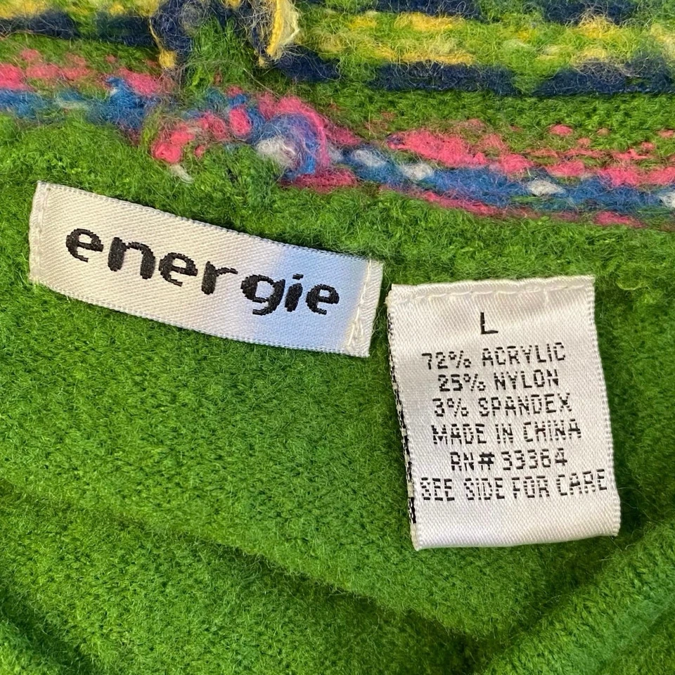 Energie винтажный богемное с капюшоном свитер подростков размер L зеленый многоцветный хиппи - Изображение 2 из 4