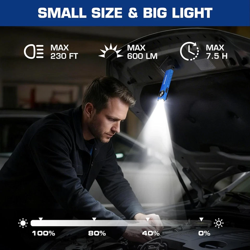 WORKPRO 600 Lumens Rechargeable LED Work Light Flat Pocket Flashlight w/UV Light - Image 3 of 4