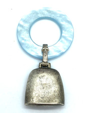 Sterling Silver Webster Babys Rattle  Mother of Pearl Teether Dented 3 1/8 In