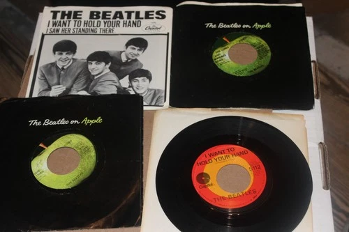 Lot of Beatles 45s:scarce Capitol target, pic slv & 2 Beatles on Apple slvs