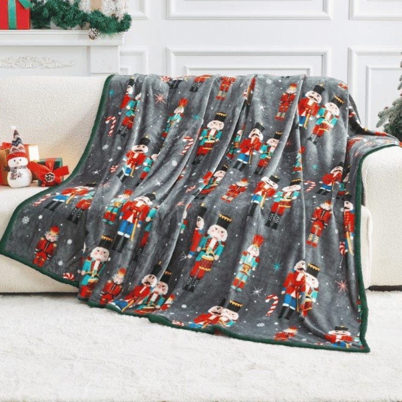 Nutcracker Christmas Sherpa Flannel Blanket Throw Luxury 200cm x 240cm