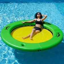 Float Ring 8ft Round Inflatable Water Hammock Cup Holders Green Yellow Sunchill