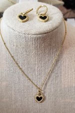 Heart Reversible Necklace and Earings Black White Stainles Steel Jewelry Set