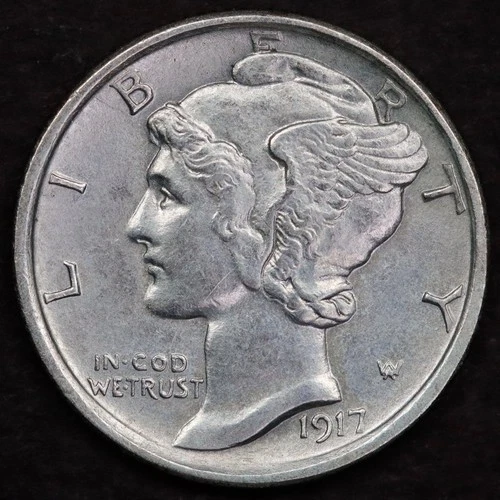 1917-S 10c Mercury Dime - AU+