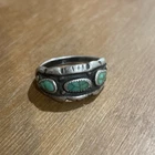 Vintage 3 Stone rare Green Turquoise sterling silver ring -size 9