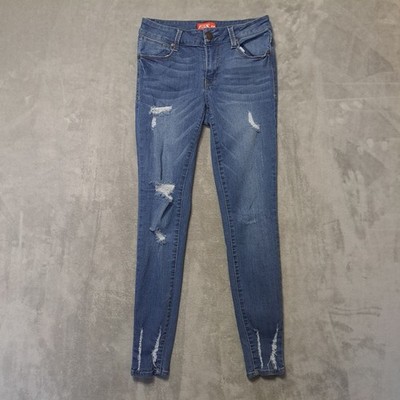 Astor Size 5 Juniors Distressed Skinny Denim Mid-Rise Jeans Blue Stretchy