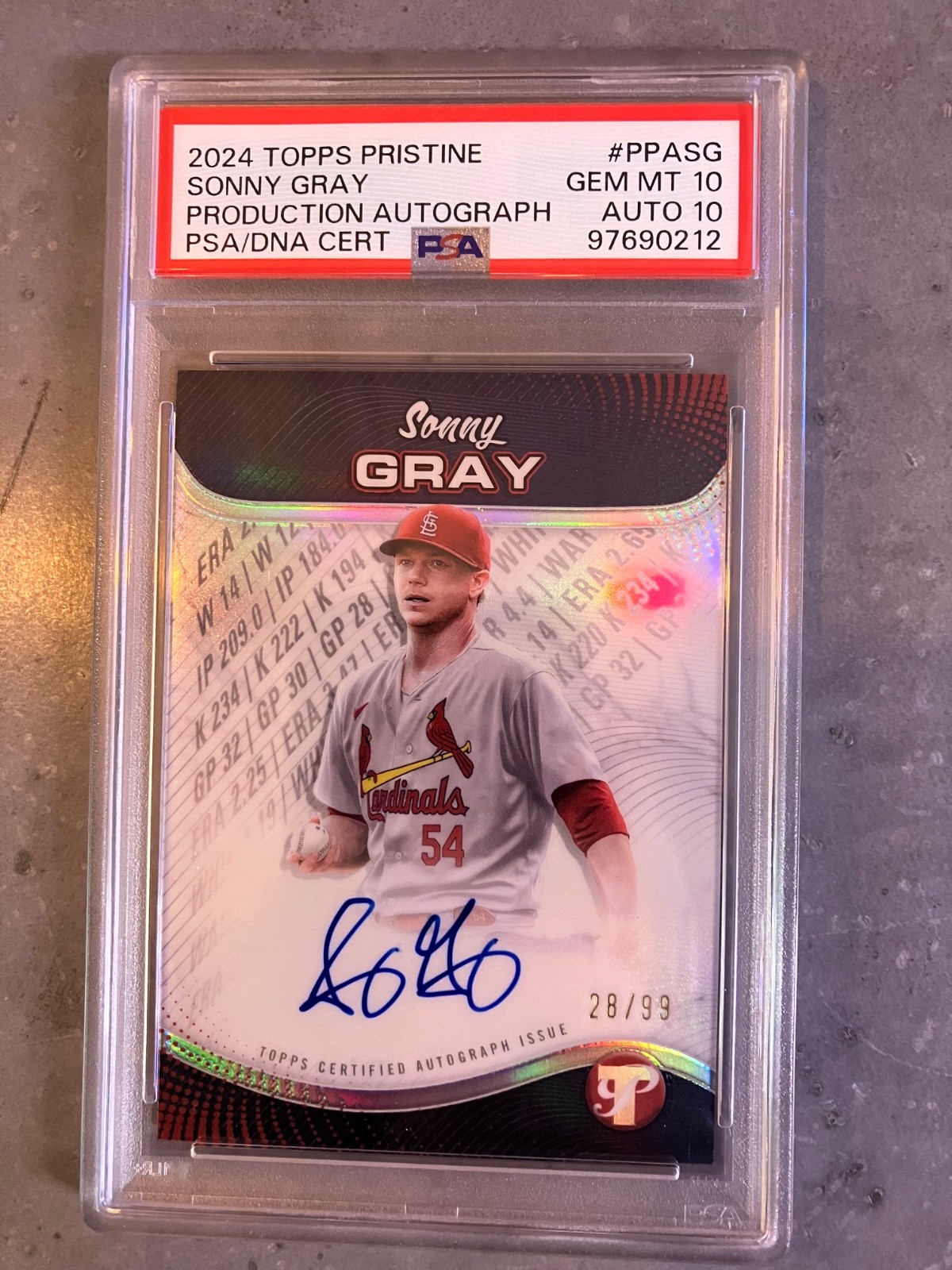 2024 topps pristine sonny gray auto psa 10 auto 10 28/99