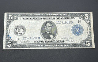1914 $5 Federal Reserve LARGE Note US Bill LOW Shipping!!!