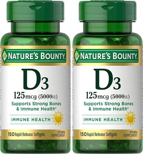 Nature's Bounty (2 x 150) Softgels Vitamin D3 125 mcg 5000 IU Immune Health