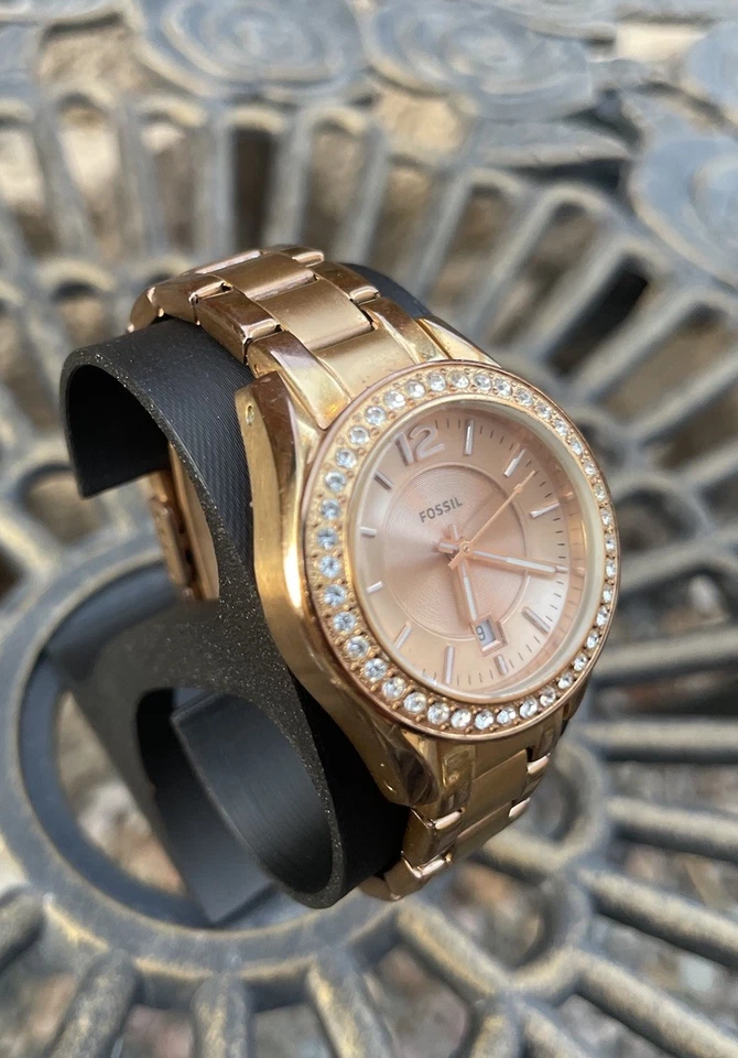Reloj Fossil Riley Oro Rosa Acero Inoxidable Cristal Acento ES2889- Batería Nueva Foto 2 de 3
