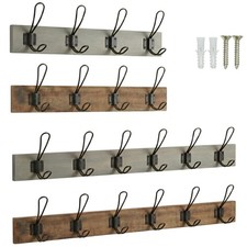Coat Rack Wall Mounted, Rustic Industrial Double Wire Coat Hooks, Wooden Board