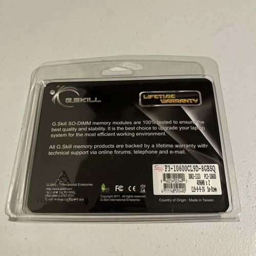 G-Skill SO-DIMM PC3-10600 4Gx2 F3-10600CL9D-8GBSQ • Laptop Memory Modules *New - Picture 2 of 2