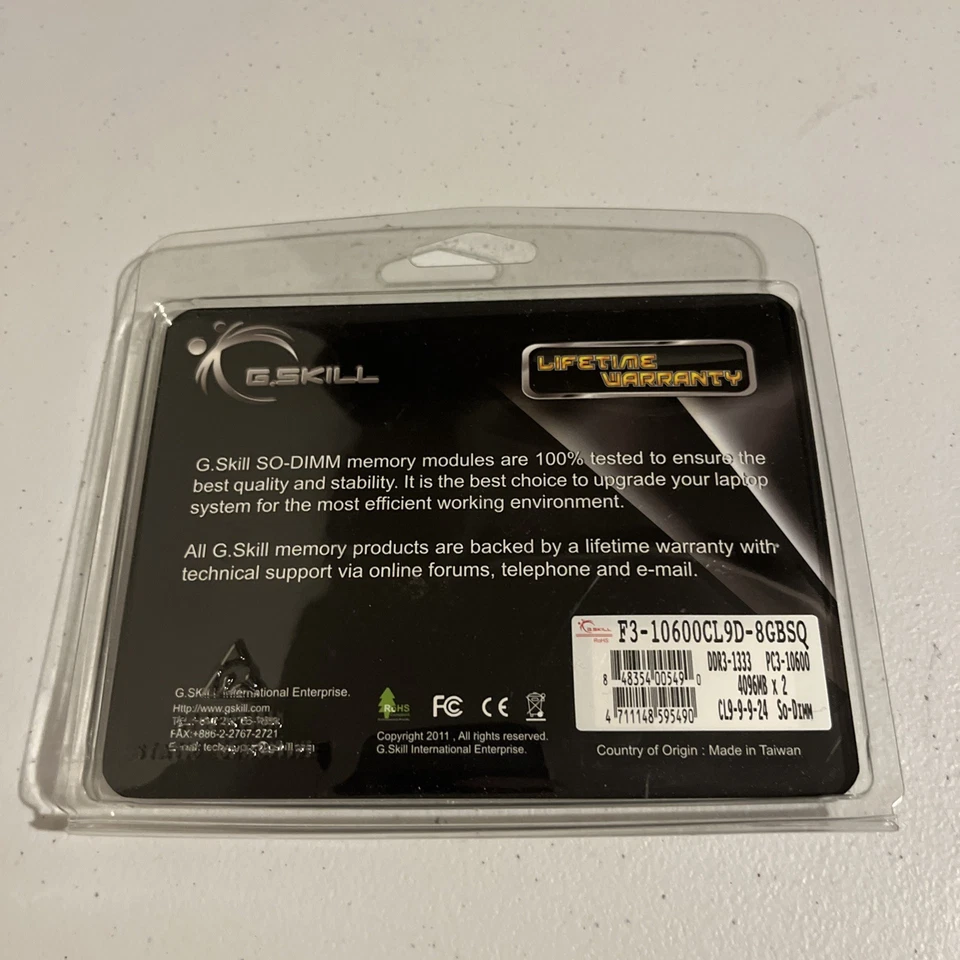 G-Skill SO-DIMM PC3-10600 4Gx2 F3-10600CL9D-8GBSQ • Laptop Memory Modules *New - Image 2 of 2