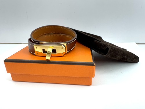 Hermes Kelly Double Tour Bracelet Brown Leather Gold Hardwear! (WMP020412)