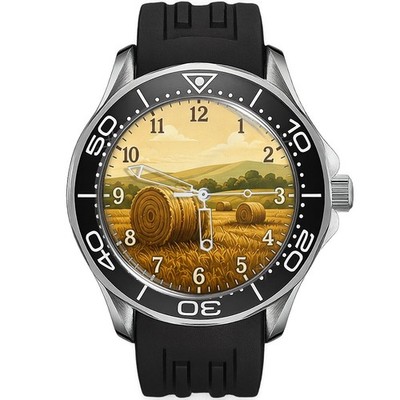 Hay Bale Farm Armbanduhr rustikal Landschaft inspiriert Kunst Sport Stlye