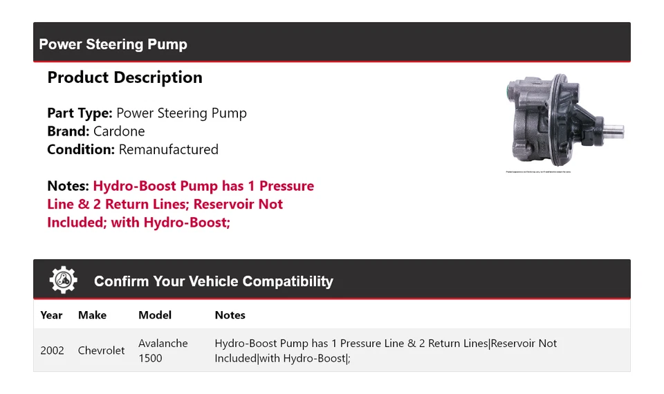 For 2002 Chevrolet Avalanche 1500 Power Steering Pump Cardone - Image 2 of 4