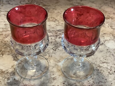 2 Vintage Kings Crown Thumbprint Ruby Red Flashed Goblets