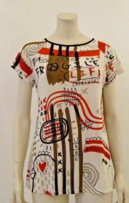 Laltramoda T-Shirt fantasia weiß, rot ausgefallen Damen, Größe S, M, L, XL