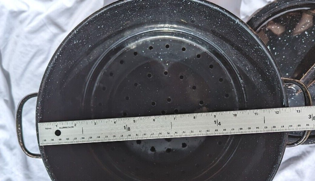 Clam Seafood Steamer Lobster Double Pot brass Broth Spigot Enamelware 15" Vtg eBay