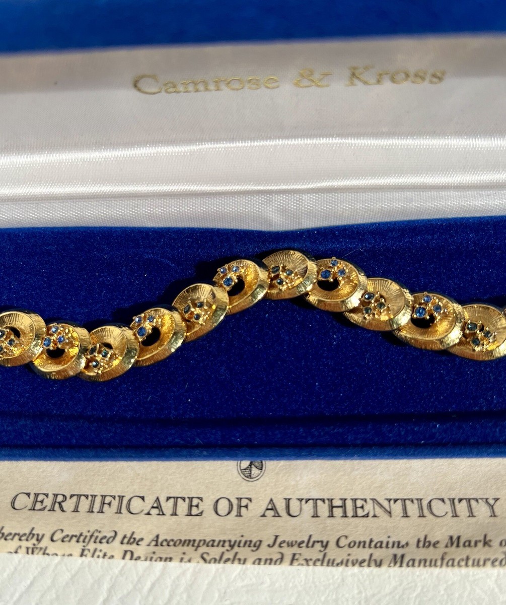 Camrose & Kross Jackie Kennedy JBK Blue Crystal Gold Tone Link