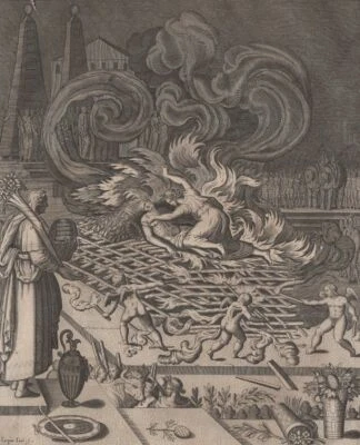 Mythologie Évadné & Capanée Bucher Antoine Caron Gravure Jaspar Isaac XVIIe - Photo 1/2