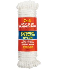 Superior Strength 3/16" x 50' White Braided Nylon Rope - Working Load 62lb
