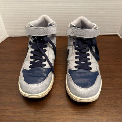 Nike Mogan 2 Sneaker Athletic Boys 7Y Gray Blue Strap Mid Top Lace Up *READ
