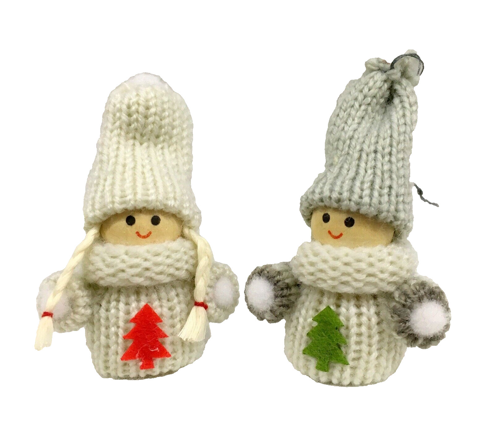 2er Set Christbaumschmuck zum Hängen Winterkinder Weihnachtswichtel Holz Wolle
