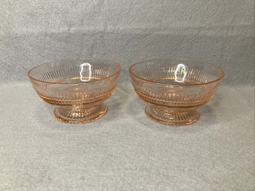 2 Pink Glass Sherbet Dishes Hocking Glass Coronation Footed Depression VTG