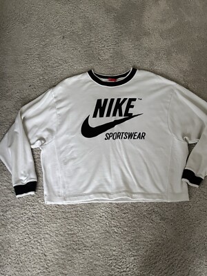 Nike Retro White And Black Oversized Retro Sweatshirt Jumper Sz - Main Image