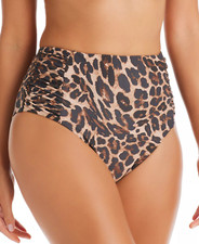 Bar III Womens Small Cheetah-Print High Waist Full Coverage Swim Bottoms 2647